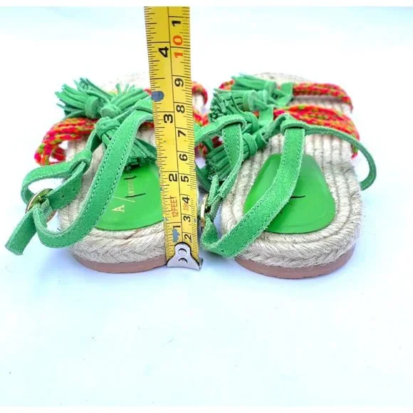 Anthropologie Fringed Rope Sandals Green Suede Boho Tassel Size 10M NWOB - Picture 6 of 14